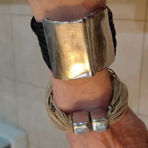 2 Vintage SS and Cord Magnetic Close Bracelets Made In Israel